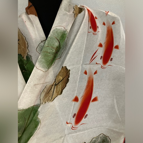 NWOT 100% silk scarf lotus leaves koi - Picture 1 of 5